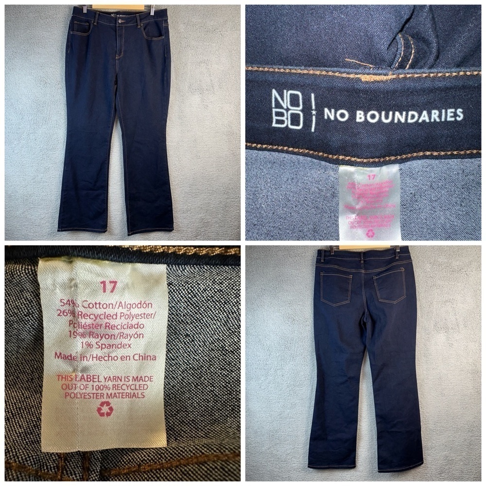 No Boundaries Women's Juniors 17 Blue High Rise Mom Dark Wash Relaxed Fit Denim